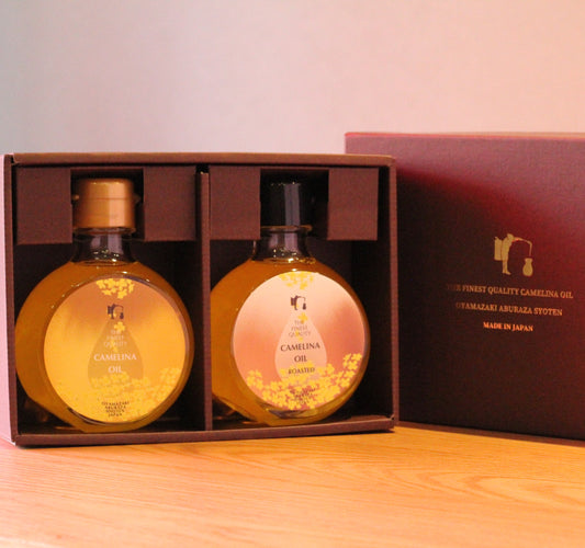 <ギフト箱入り>THE FINEST QUALITY CAMELINA OIL (150ml)とROASTED(150ml)の2本のセット<送料込み>