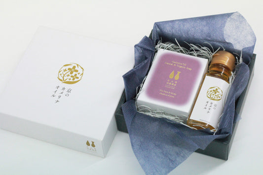 京のカメリナオイルとカメリナオイル20%以上含有 自然派石鹸のセット ギフトボックス付き<送料込み>