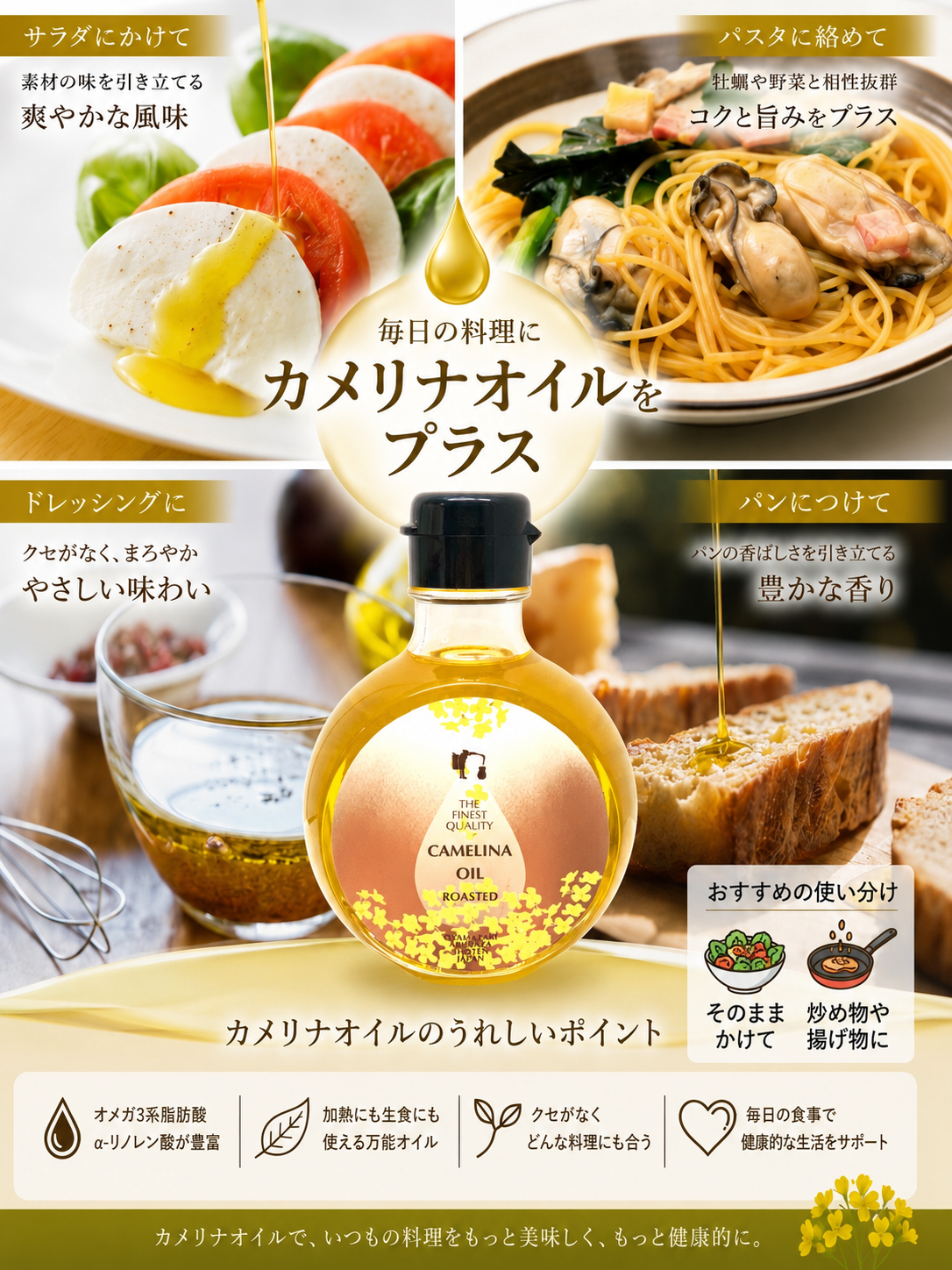 【20％お得！1カ月毎　定期購入】THE FINEST QUALITY CAMELINA OIL ROASTED　（150ml）＜送料込み＞